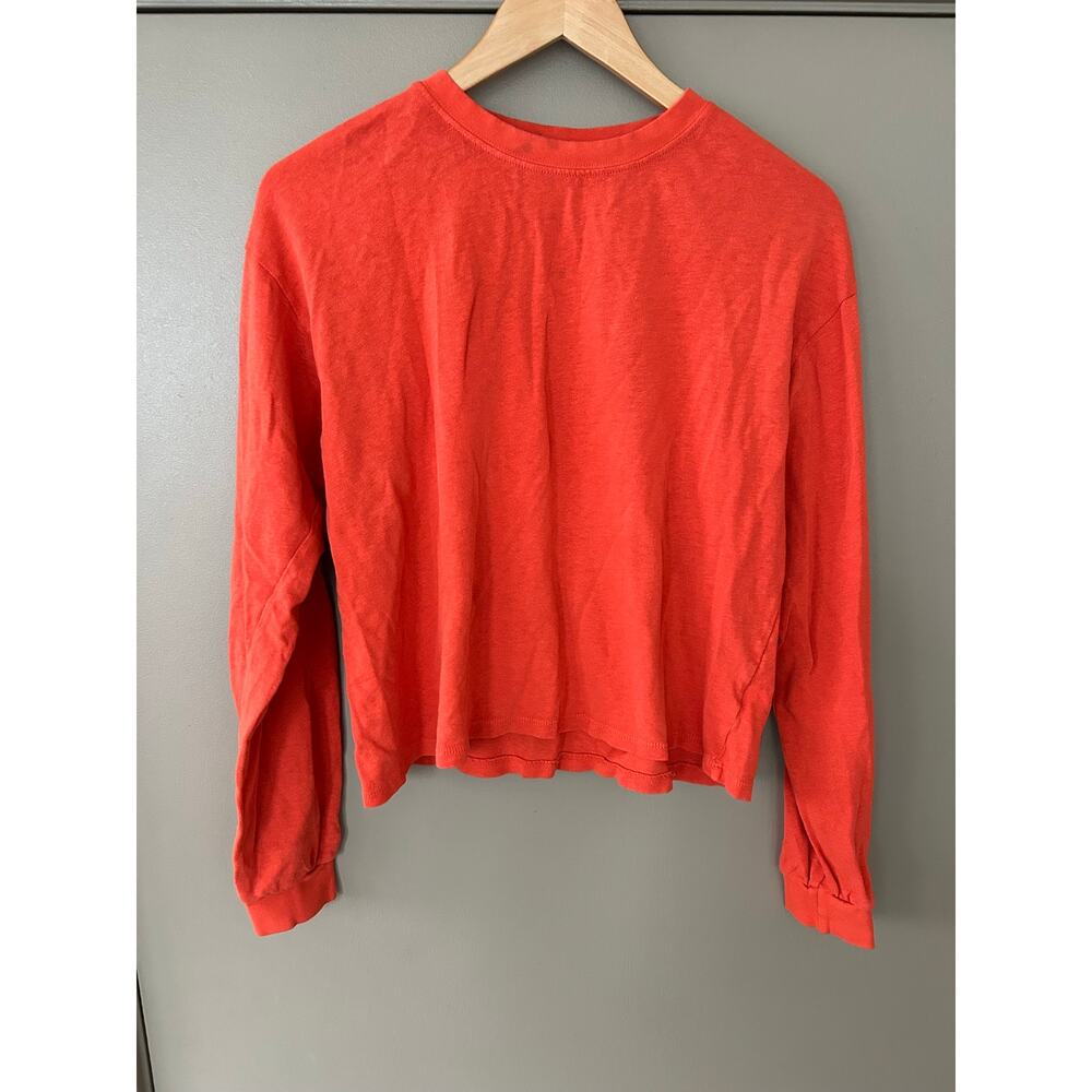 Jungmaven Hemp LongSleeve Cropped Tee Bright Orange Red casual sustainable comfy